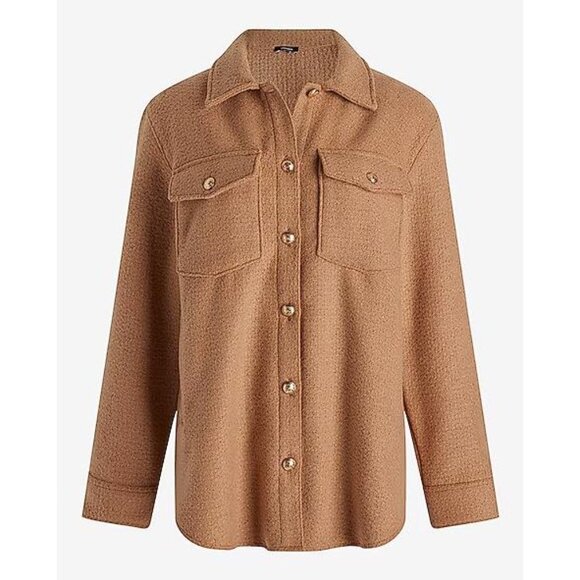 EXPRESS Women's Tweed Novelty Button Oversized Shacket XL In Pecan - Picture 3 of 10